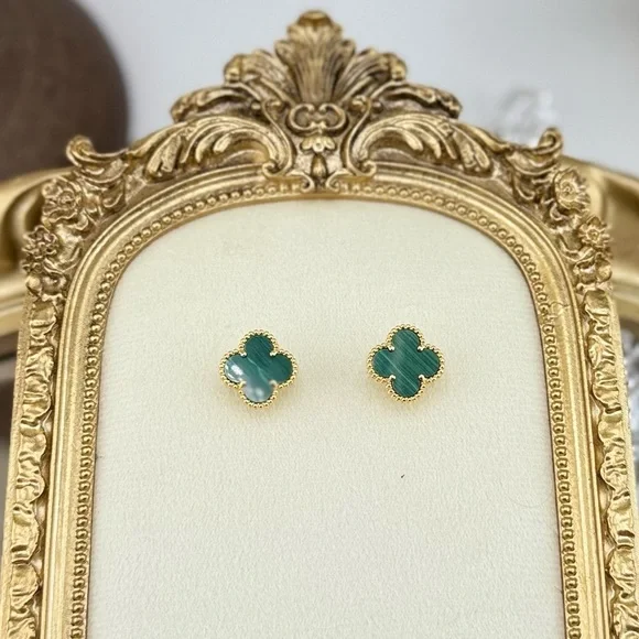 Lucky Alhambra Clover Gold Plated Sterling Silver Earrings with Logo - Picture 3 of 11